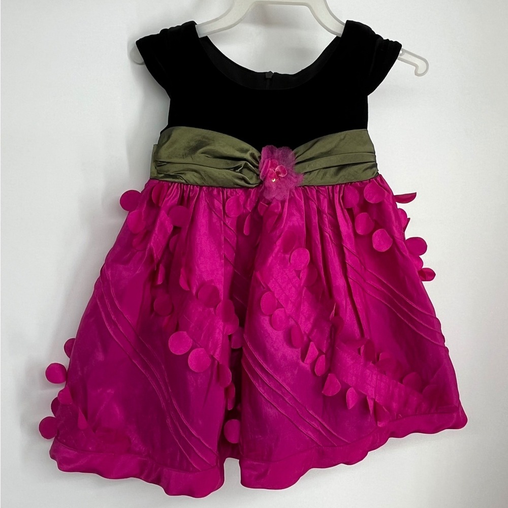 Iris & Ivy Baby Girls 18M Black Velvet Pink Flower Party Dress‎